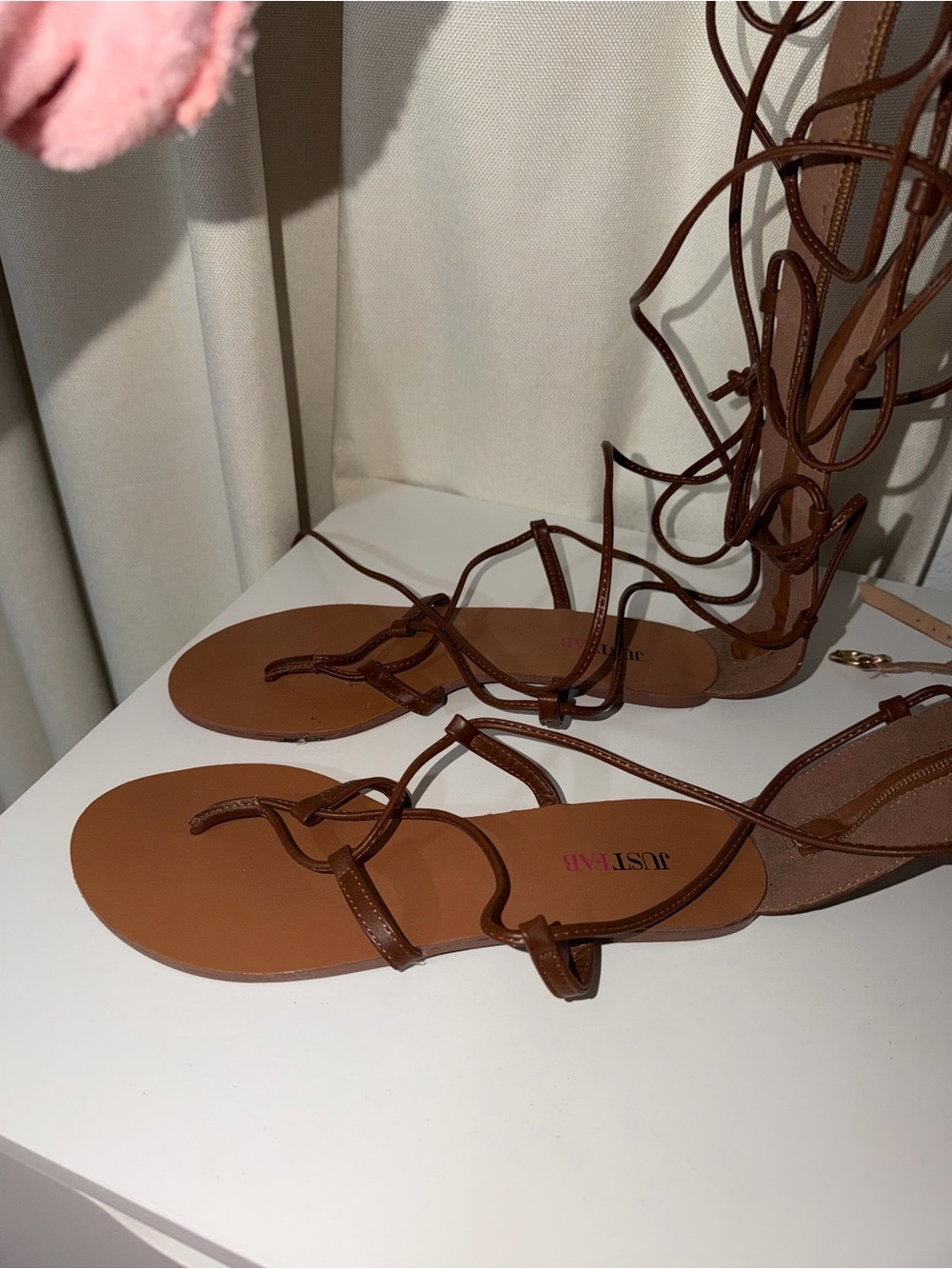 JustFab Brown Lace-Up Strappy Flat Sandals
